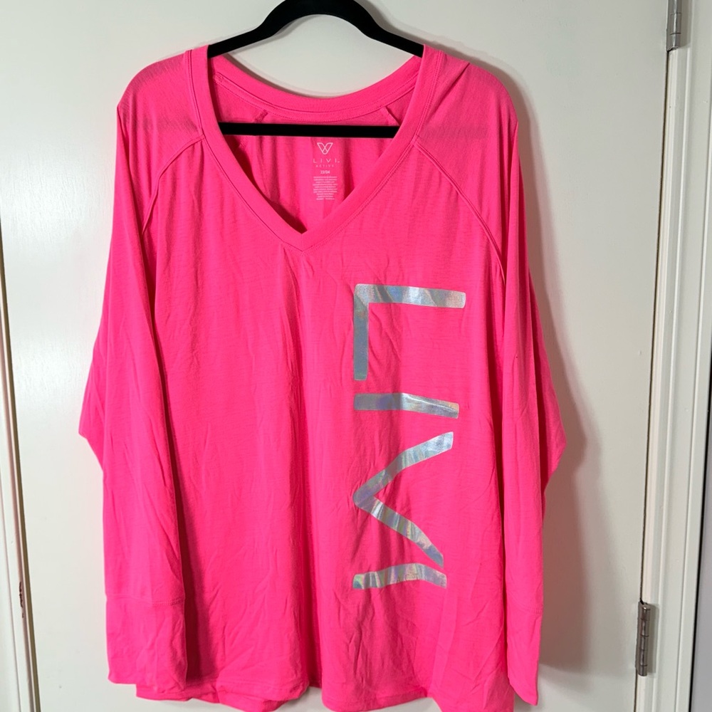 NWT Livi by Lane Bryant Active Neon Pink Long Sleeve Active Top Plus Size 22/24W